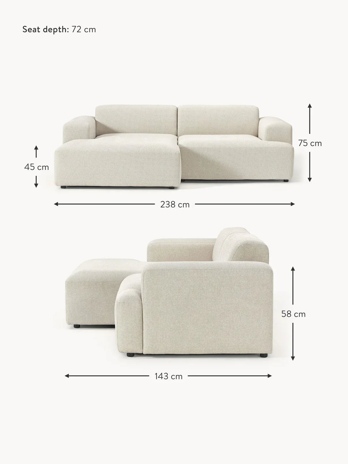 Hampstead 3 Seat Chaise End Sofa