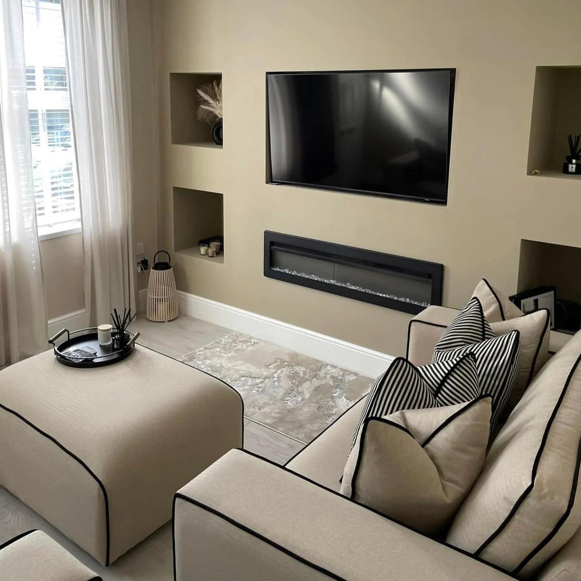 Camden Modular Sofa Set - Cream with Black Piping