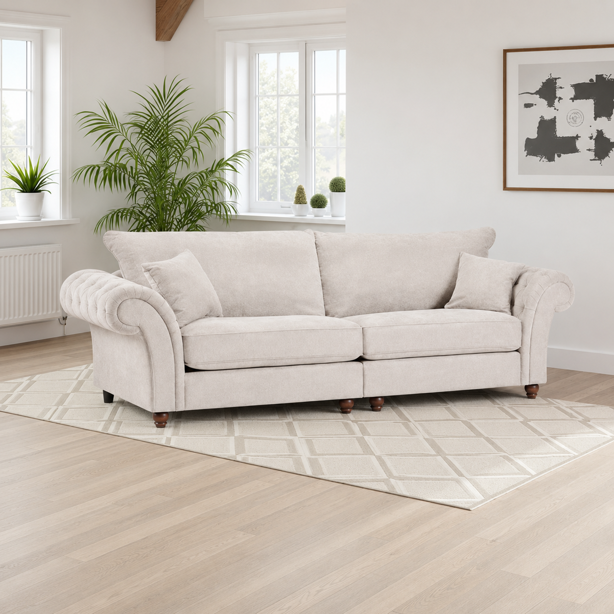 Sloanne Fullback Sofa Stone 4 Seater
