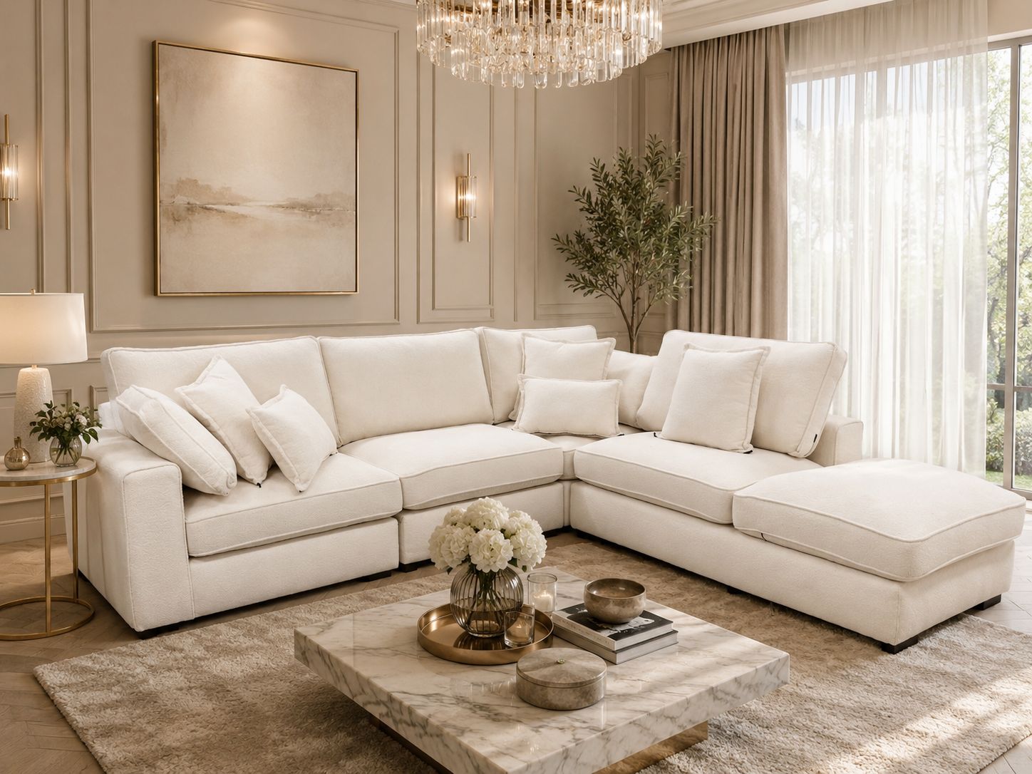 Cloud L Shape Closed End Sofa - Modular - Clearance - Teddy Ivory