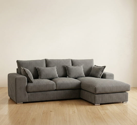 London Right Hand Facing 3 Seater - Grey Jumbo Cord - Sale