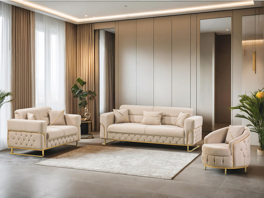 Parma 3+2 Seater Sofa Set – Luxury Cream Gold Sofa