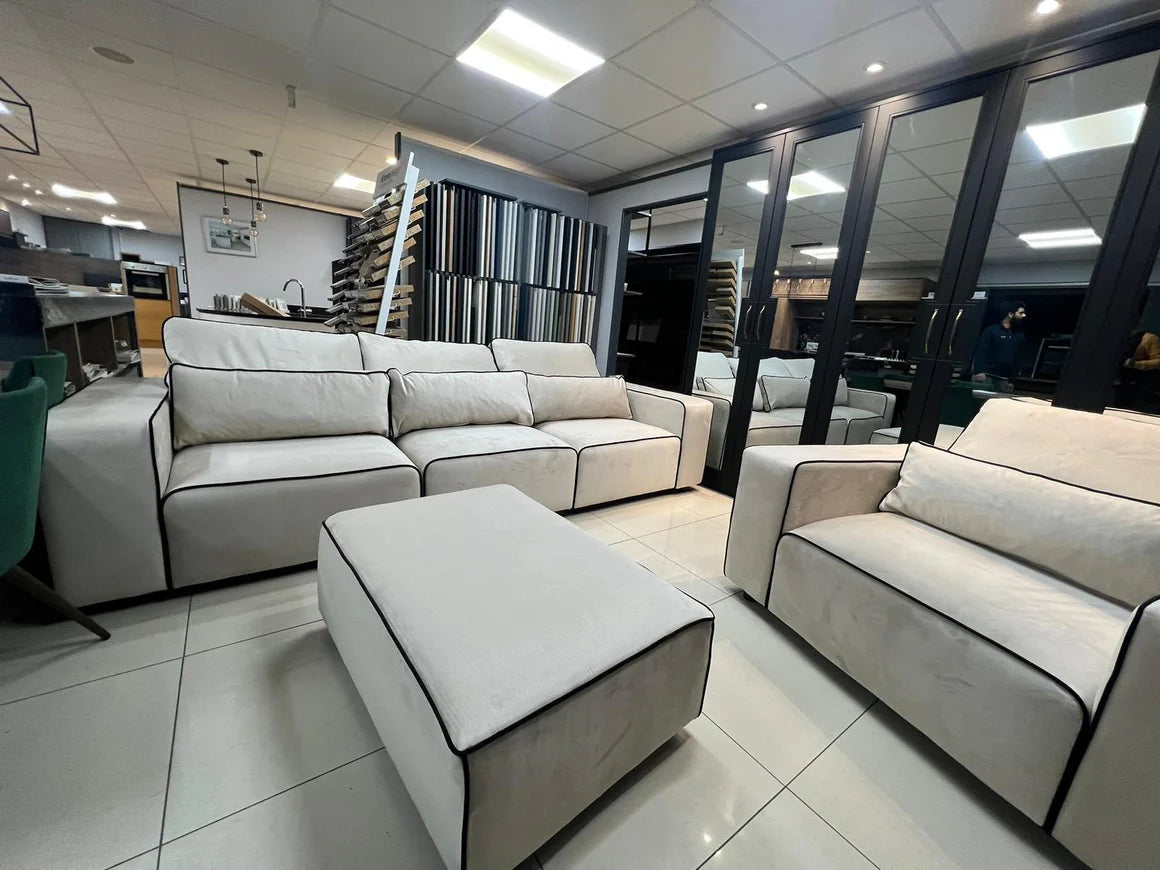 Camden Modular Sofa Set - Cream with Black Piping