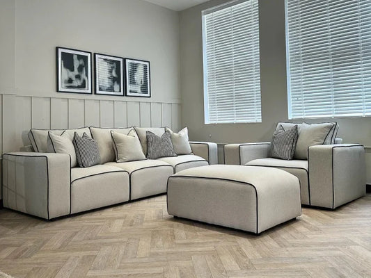 Camden Modular Sofa Set - Cream with Black Piping