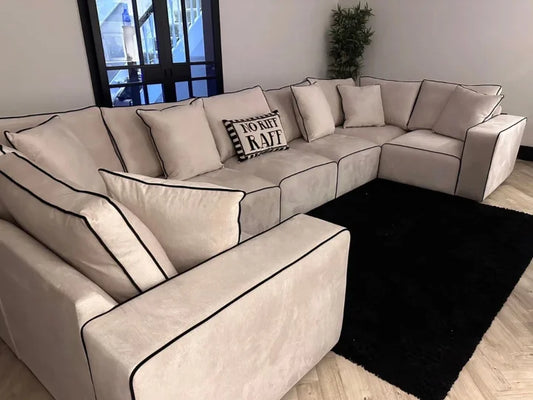 Camden Cream w Black Piping Extra Large U Shape Sofa